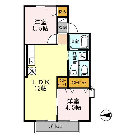 クレスト・シティー・ビュー(2LDK/1階)の間取り写真