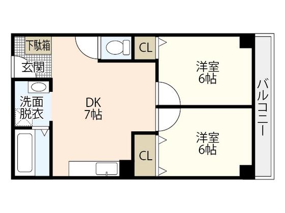 フリートヴィラ国泰寺(2DK/5階)の間取り写真
