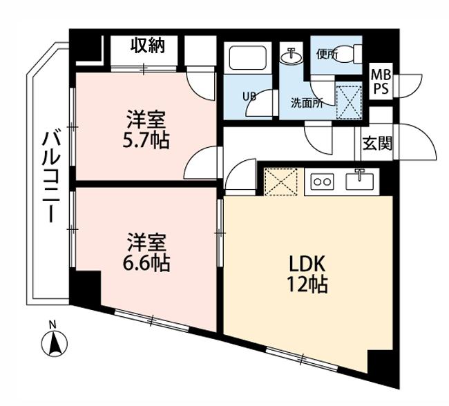 エーシーフィールズ(2LDK/4階)の間取り写真