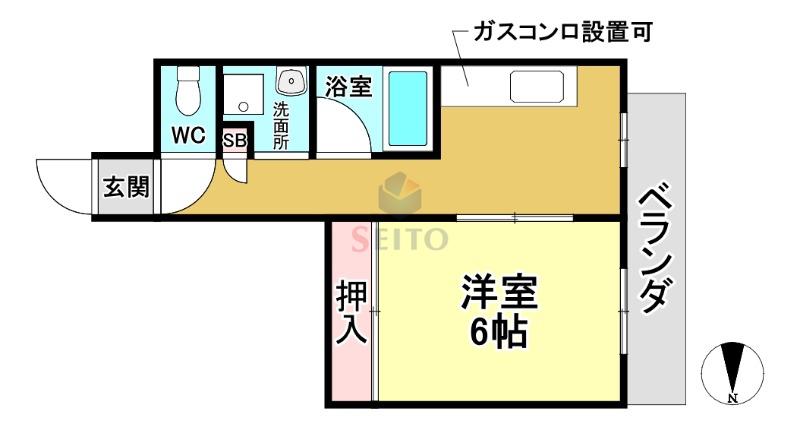BIG・PEN A棟(1K/2階)の間取り写真