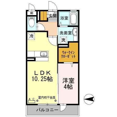 フォルテーヌIV(1LDK/3階)の間取り写真