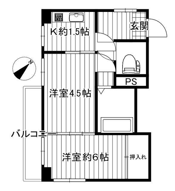 川辺ハイツ(2K/2階)の間取り写真