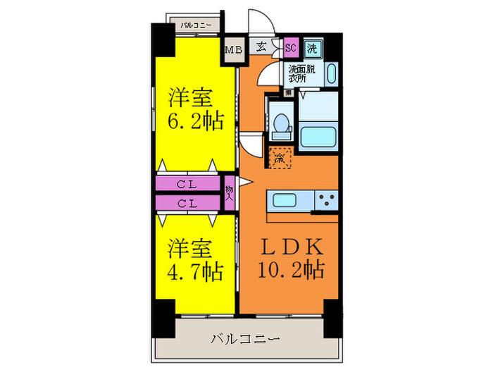 グラン・クローバー江坂垂水(2LDK/10階)の間取り写真