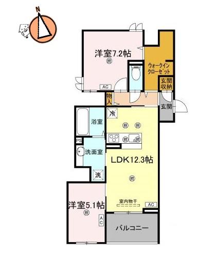 ビルゴ中吉野(2LDK/2階)の間取り写真