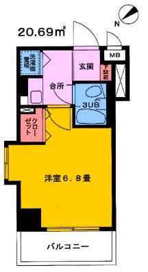 ライオンズマンション門前仲町第5(1K/3階)の間取り写真