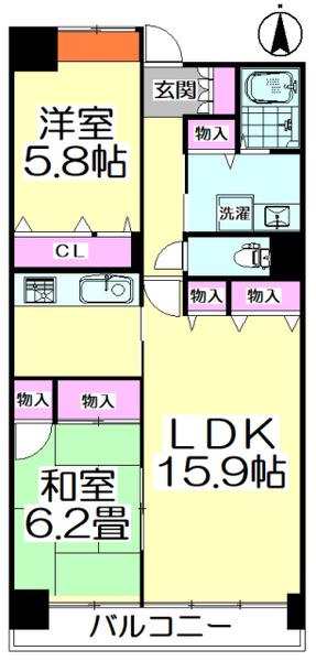 第6光マンション(2LDK/1階)の間取り写真