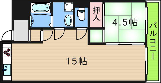 ハピネス南館(1LDK/4階)の間取り写真