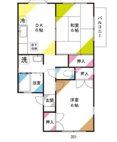メゾンエスポワールA棟(2DK/2階)の間取り写真