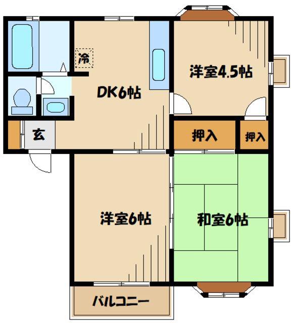 テラスハイムA(3DK/2階)の間取り写真