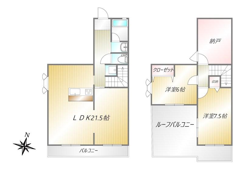 ロイヤルタウン西成瀬6号棟(2SLDK/2階)の間取り写真