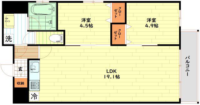 エルベコート梅田ウエスト旧GLUCK MAISON F-SAGISU(2LDK/9階)の間取り写真