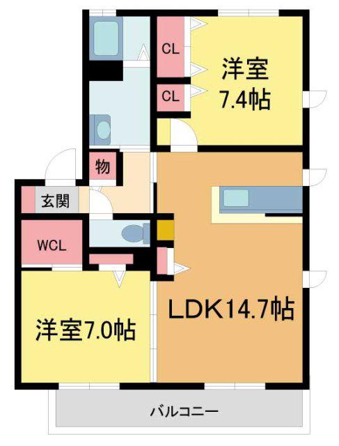 エクレール深江北(2LDK/2階)の間取り写真