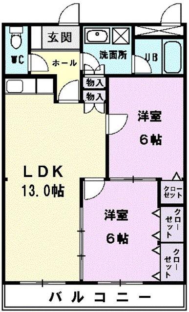 マリッチ赤城(2LDK/3階)の間取り写真