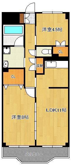 サンヒルズ竹末(2LDK/2階)の間取り写真