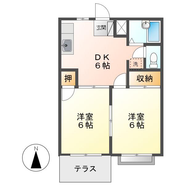 エルディムおさきA棟(2DK/1階)の間取り写真