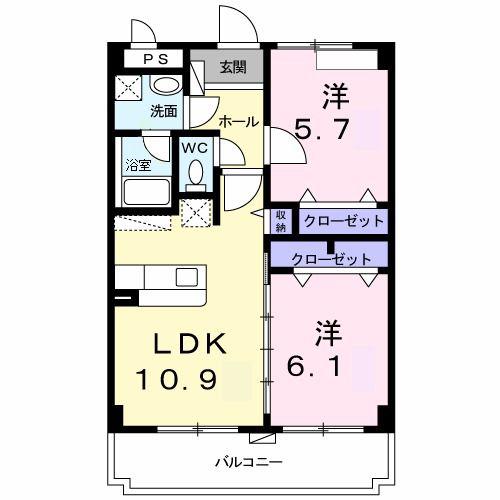 ビューテラス西崎(2LDK/1階)の間取り写真