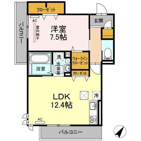 PRESTIGEA72 A棟(1LDK/3階)の間取り写真