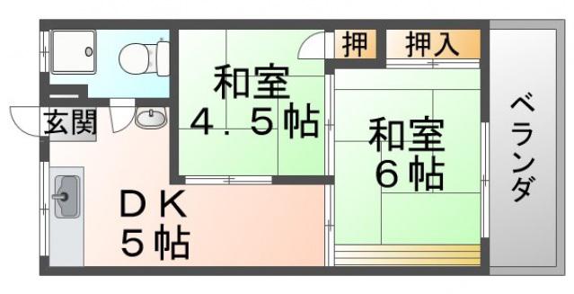 太陽ハイツ(2DK/1階)の間取り写真
