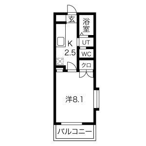フィオーレ英B(1K/1階)の間取り写真