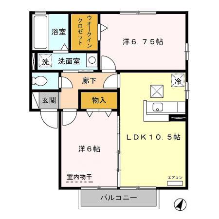 リビングタウン東浦和B(2LDK/1階)の間取り写真