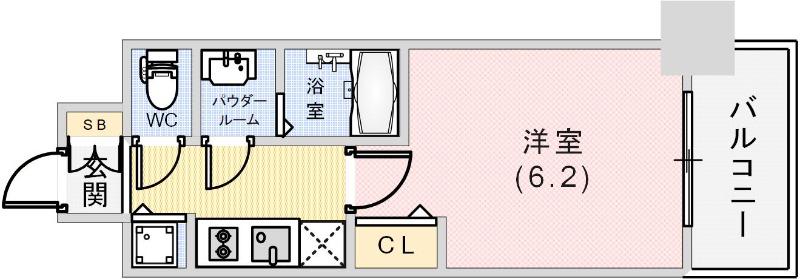 プレサンスKOBEティアラ(1K/2階)の間取り写真