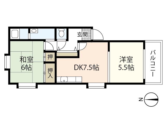 カーサベルデ(2DK/2階)の間取り写真