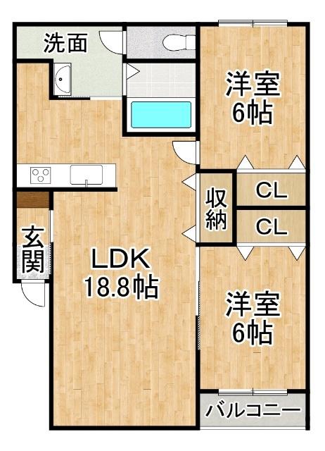 札内中央町MS(2LDK/1階)の間取り写真