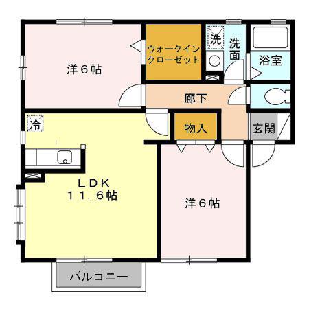 SAKURA GARDENB棟(2LDK/2階)の間取り写真