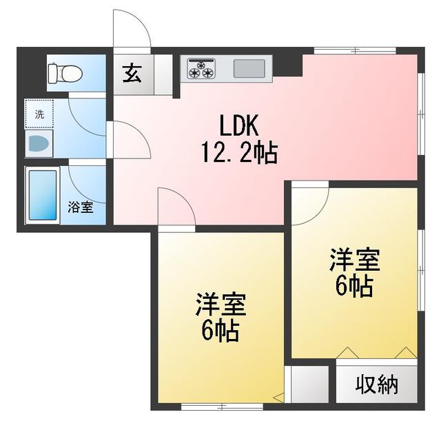 渡辺ハイツ(2LDK/1階)の間取り写真