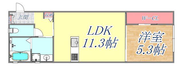 SHANTI夙川(1LDK/1階)の間取り写真