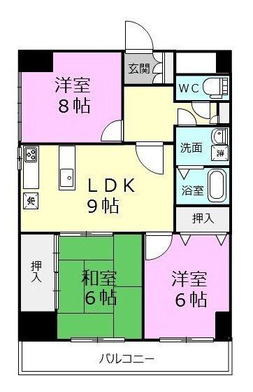 ワジマ小雑賀(3LDK/7階)の間取り写真