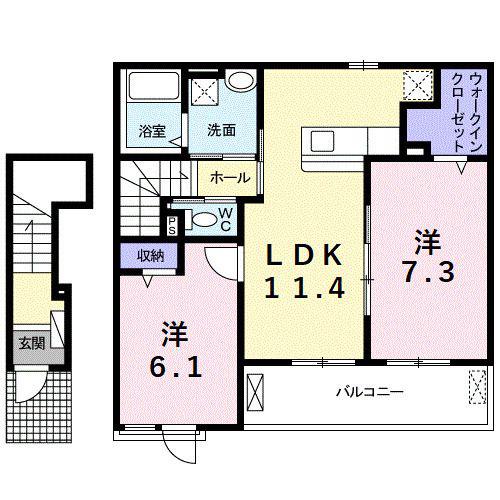 ニシルラッキーキャット(2LDK/2階)の間取り写真