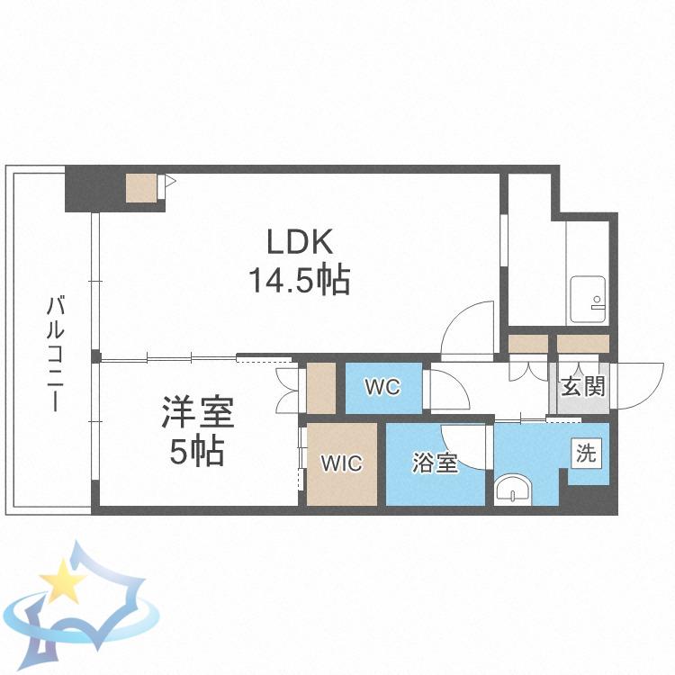 TEADA南6条(1LDK/9階)の間取り写真