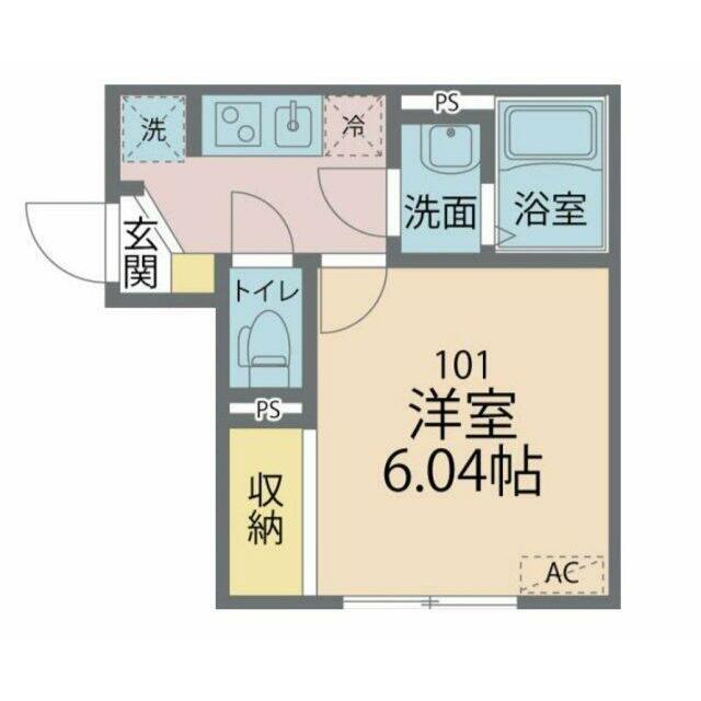 カインドネス厚木旭町II(1K/1階)の間取り写真
