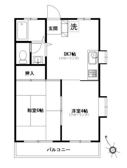 桜ハイツ(2DK/2階)の間取り写真