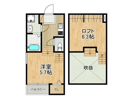 MODERN PALAZZO諫早駅北(1K/2階)の間取り写真