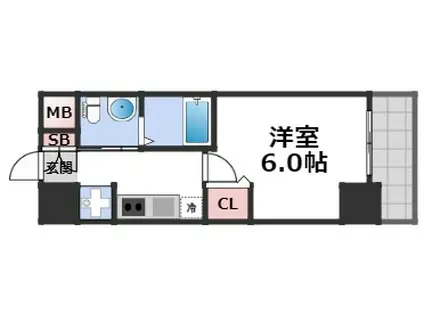 エステムプラザ難波ウエストリバークロス(1K/7階)の間取り写真