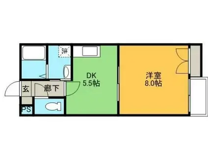 フォーバスII(1DK/2階)の間取り写真