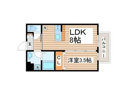 SYM五橋II(1LDK/1階)の間取り写真