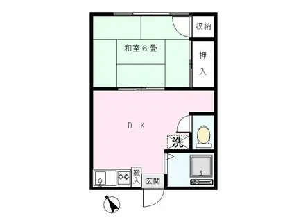 若葉荘(1DK/2階)の間取り写真
