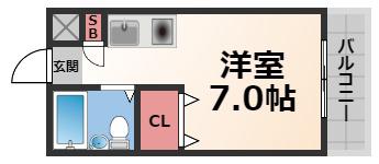 ハイライフ深江(ワンルーム/2階)の間取り写真