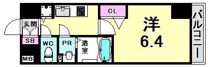 プレサンスみなと元町駅前(1K/2階)の間取り写真