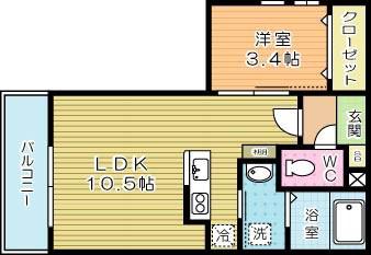 CHERIM戸畑III(1LDK/2階)の間取り写真