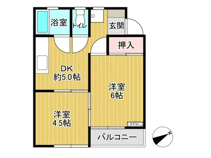 ジュネスハイムA棟(2DK/2階)の間取り写真