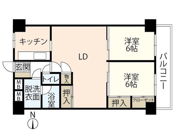 ビアビアンカマツヲ(2LDK/6階)の間取り写真