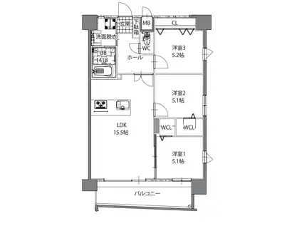 オーヴィジョンクラス下関駅前(3LDK/10階)の間取り写真