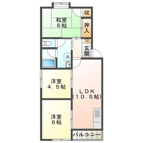 旭ハイム(3LDK/2階)の間取り写真