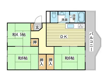 ローレルハイツ姫路田井 東棟(3DK/5階)の間取り写真