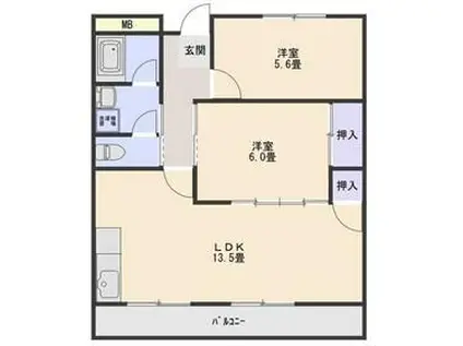 グリーンプラザ(2LDK/2階)の間取り写真