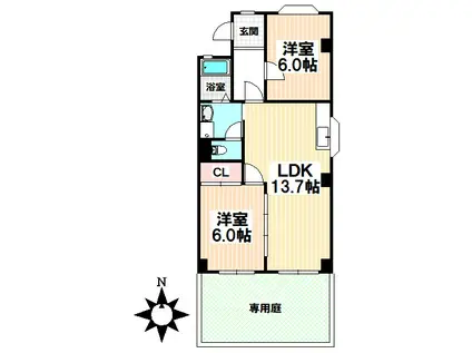 グランドハイム(2LDK/1階)の間取り写真